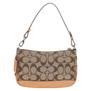 Coach Signature Hand Bag Canvas Beige Silver Auth ar14259A-3