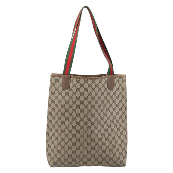 GUCCI GG Supreme Web Sherry Line Tote Bag PVC Beige Gold 39 02 003 Auth ar14261