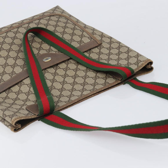 GUCCI GG Supreme Web Sherry Line Tote Bag PVC Beige Gold 39 02 003 Auth ar14261