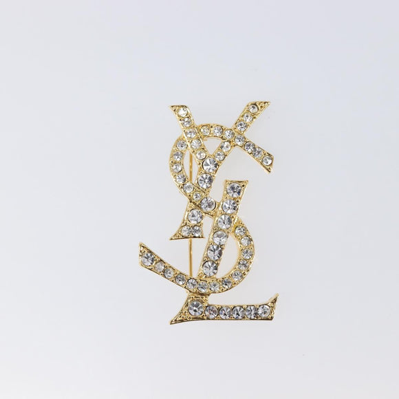 SAINT LAURENT Brooch Metal Gold Tone Auth ar14262M