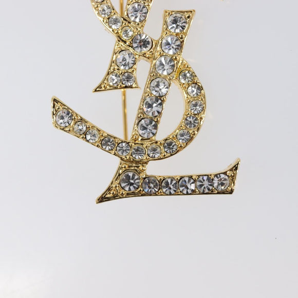 SAINT LAURENT Brooch Metal Gold Tone Auth ar14262M