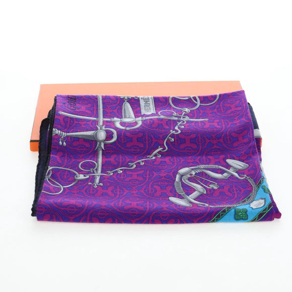 HERMES Carre 140 Scarf Cashmere Navy Purple Auth ar14266M
