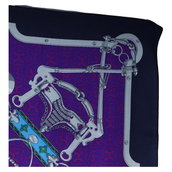 HERMES Carre 140 Scarf Cashmere Navy Purple Auth ar14266M
