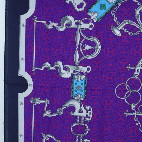 HERMES Carre 140 Scarf Cashmere Navy Purple Auth ar14266M