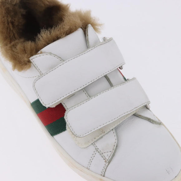 GUCCI Web Sherry Line Kids Shoes Leather White Auth ar14270