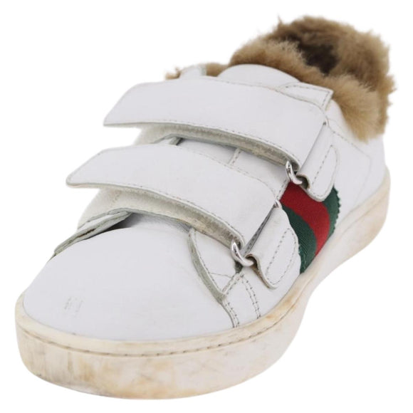 GUCCI Web Sherry Line Kids Shoes Leather White Auth ar14270
