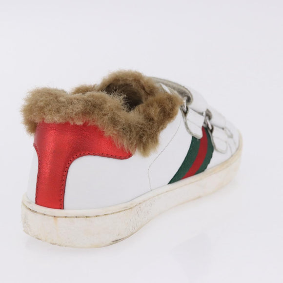 GUCCI Web Sherry Line Kids Shoes Leather White Auth ar14270
