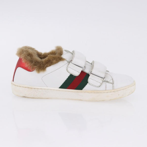 GUCCI Web Sherry Line Kids Shoes Leather White Auth ar14270