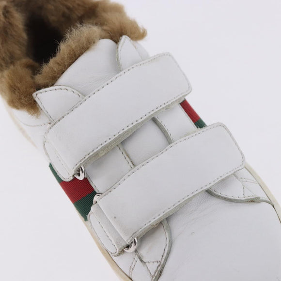 GUCCI Web Sherry Line Kids Shoes Leather White Auth ar14270