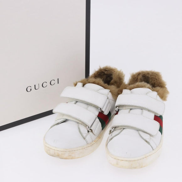 GUCCI Web Sherry Line Kids Shoes Leather White Auth ar14270