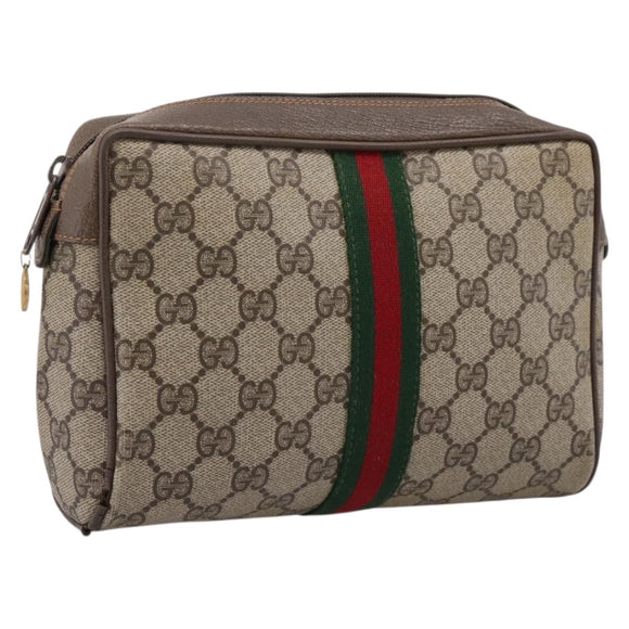 GUCCI GG Supreme Web Sherry Line Bag PVC Beige Gold 63 01 012 Auth ar14278