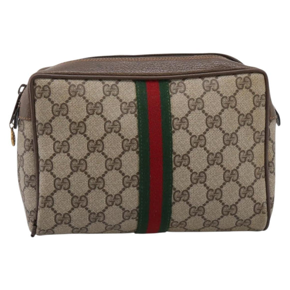 GUCCI GG Supreme Web Sherry Line Bag PVC Beige Gold 63 01 012 Auth ar14278