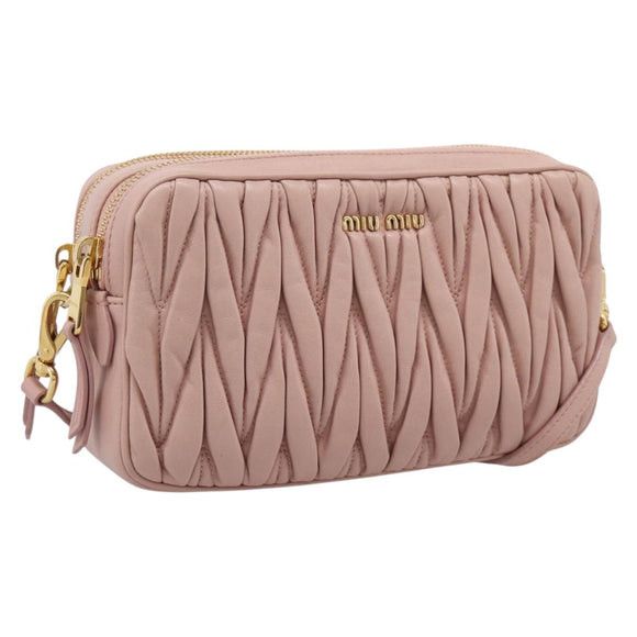 Miu Miu Matelasse Shoulder Bag Leather Pink Gold Auth ar14289M
