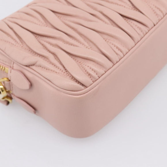 Miu Miu Matelasse Shoulder Bag Leather Pink Gold Auth ar14289M