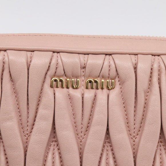 Miu Miu Matelasse Shoulder Bag Leather Pink Gold Auth ar14289M