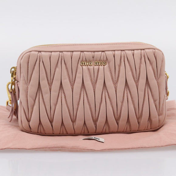 Miu Miu Matelasse Shoulder Bag Leather Pink Gold Auth ar14289M