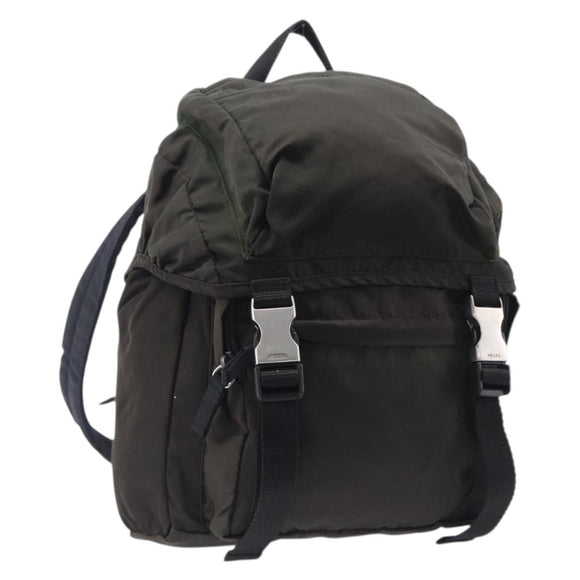 PRADA Backpack Nylon Khaki Silver Auth ar14290