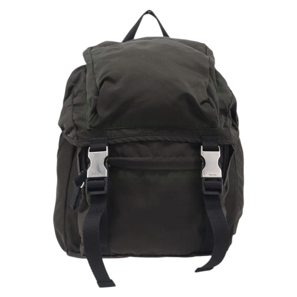 PRADA Backpack Nylon Khaki Silver Auth ar14290