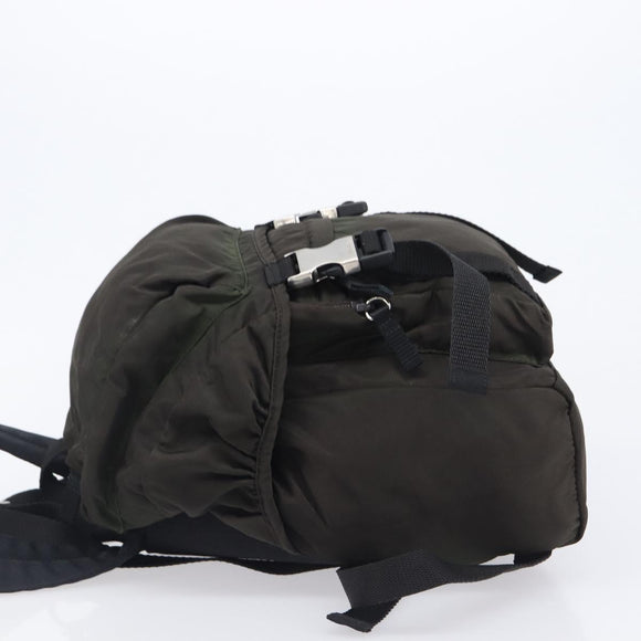 PRADA Backpack Nylon Khaki Silver Auth ar14290