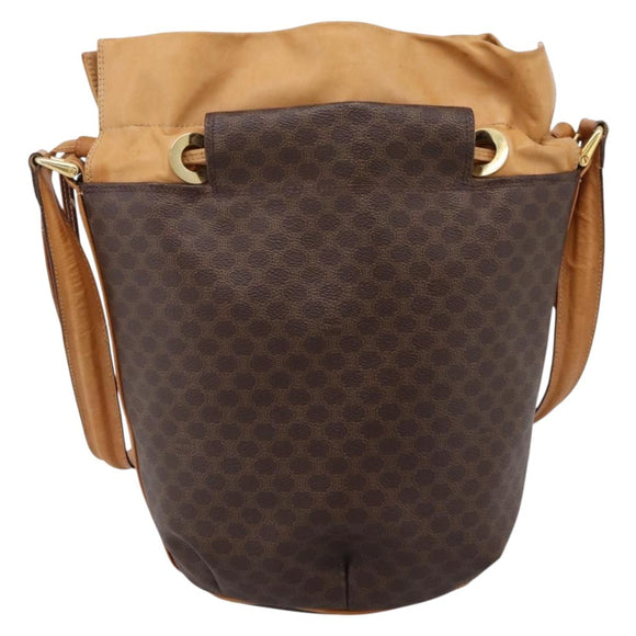 CELINE Macadam Canvas Shoulder Bag PVC Leather Brown Gold Auth ar14297