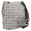 CHANEL Shoulder Bag Tweed Gray Silver CC Auth ar14307SAM-1