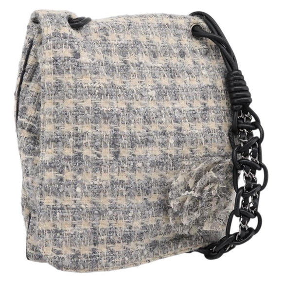 CHANEL Shoulder Bag Tweed Gray Silver CC Auth ar14307SAM