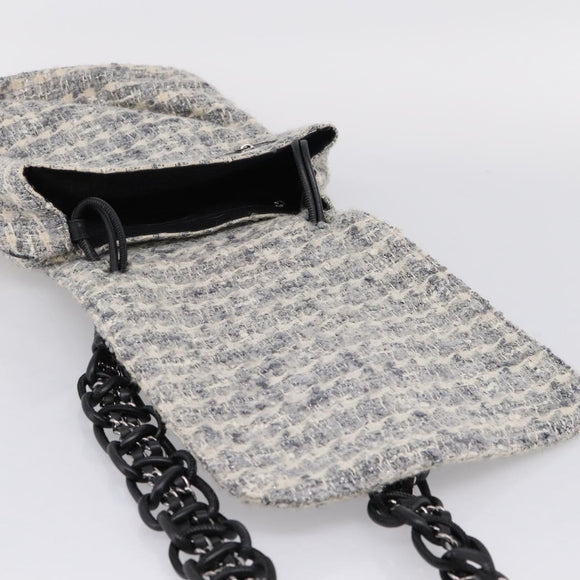 CHANEL Shoulder Bag Tweed Gray Silver CC Auth ar14307SAM