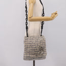 CHANEL Shoulder Bag Tweed Gray Silver CC Auth ar14307SAM-24