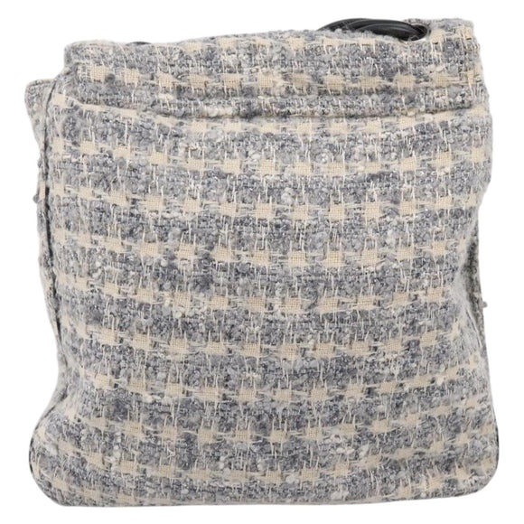 CHANEL Shoulder Bag Tweed Gray Silver CC Auth ar14307SAM