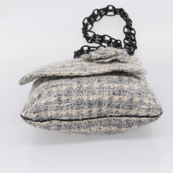 CHANEL Shoulder Bag Tweed Gray Silver CC Auth ar14307SAM
