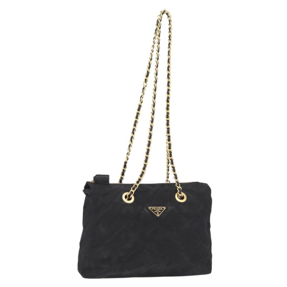 PRADA Chain Shoulder Bag Nylon Black Gold Auth ar14310A