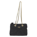 PRADA Chain Shoulder Bag Nylon Black Gold Auth ar14310A-2