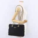 PRADA Chain Shoulder Bag Nylon Black Gold Auth ar14310A-25