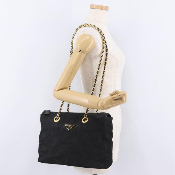 PRADA Chain Shoulder Bag Nylon Black Gold Auth ar14310A