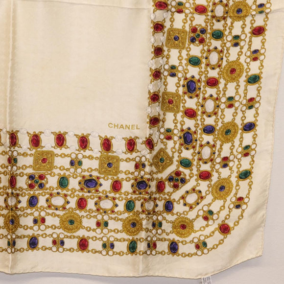 CHANEL Scarf Silk White CC Auth ar14315