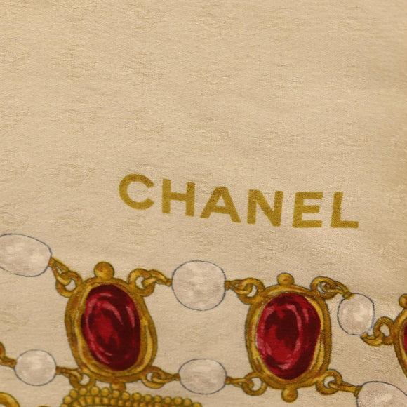 CHANEL Scarf Silk White CC Auth ar14315