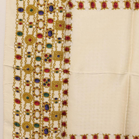 CHANEL Scarf Silk White CC Auth ar14315