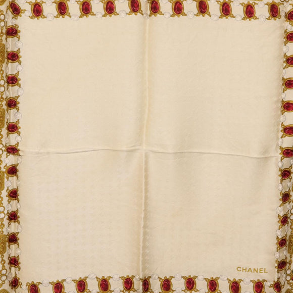CHANEL Scarf Silk White CC Auth ar14315