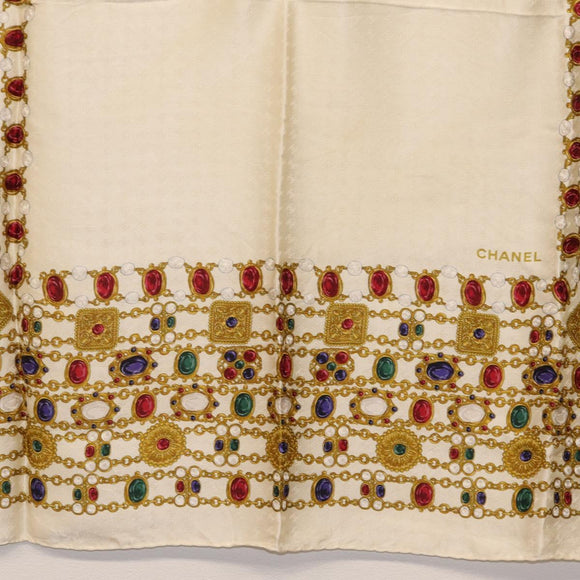 CHANEL Scarf Silk White CC Auth ar14315