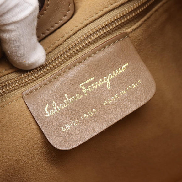 Salvatore Ferragamo Tote Bag Canvas Beige Gold Auth ar14322