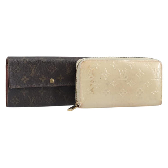 LOUIS VUITTON Monogram Long Wallet 2 Set Beige LV Auth ar14329