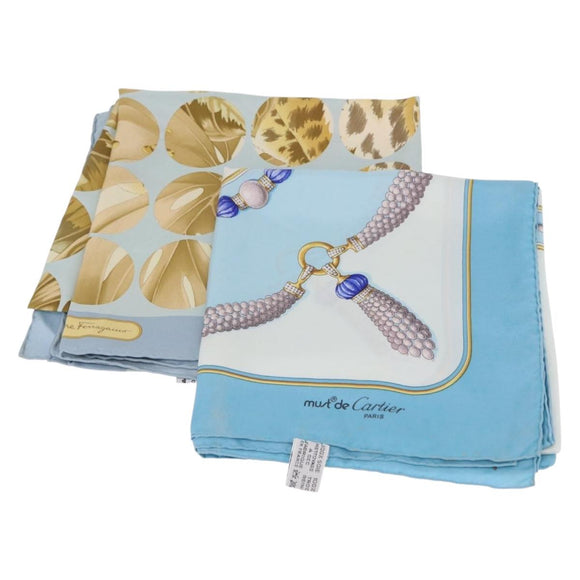 Salvatore Ferragamo Cartier Scarf Silk 2 Set Light Blue Auth ar14344
