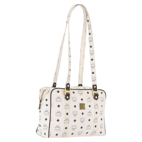 MCM Vicetos Logogram Shoulder Bag PVC Leather White Gold Auth ar14345