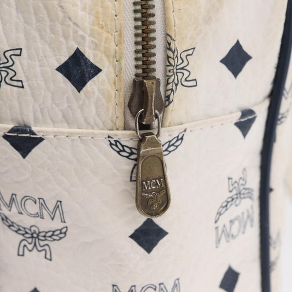 MCM Vicetos Logogram Shoulder Bag PVC Leather White Gold Auth ar14345