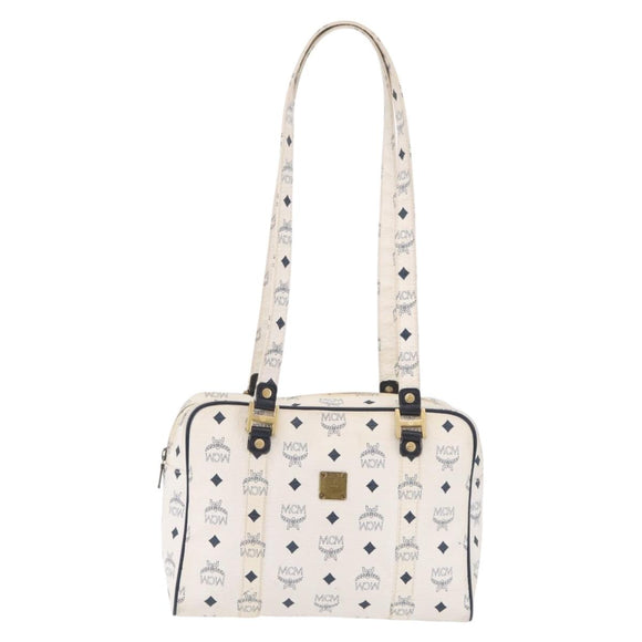 MCM Vicetos Logogram Shoulder Bag PVC Leather White Gold Auth ar14345
