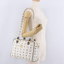 MCM Vicetos Logogram Shoulder Bag PVC Leather White Gold Auth ar14345-24