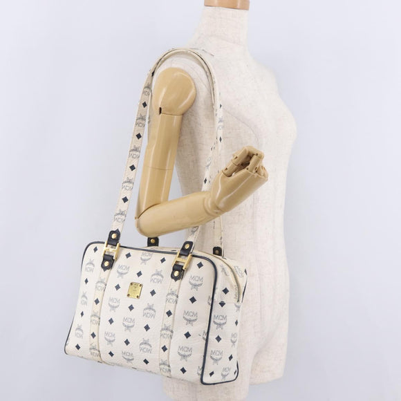 MCM Vicetos Logogram Shoulder Bag PVC Leather White Gold Auth ar14345