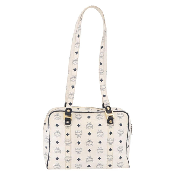 MCM Vicetos Logogram Shoulder Bag PVC Leather White Gold Auth ar14345