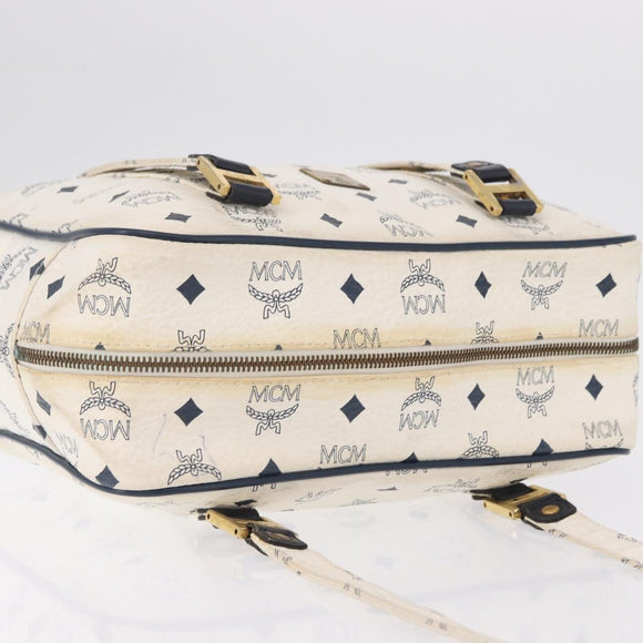 MCM Vicetos Logogram Shoulder Bag PVC Leather White Gold Auth ar14345