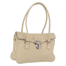 PRADA Tote Bag Leather Ivory Silver Auth ar14347-1
